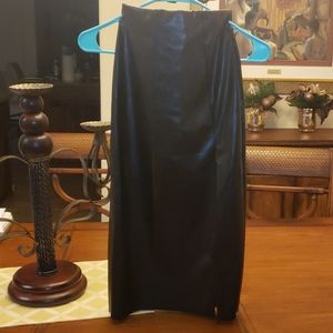 Leather like black slit skirt